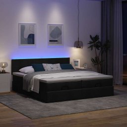 vidaXL Ottoman bed met matrassen en LED's 200x200cm stof zwart