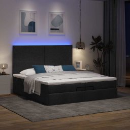 vidaXL Ottoman bed met matrassen en LED's 200x200cm stof zwart