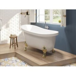 Vente-unique Vrijstaand retro bad met gouden leeuwenpoten - 200 L - 145 x 74 x 77 cm - Wit - NISOS II