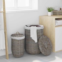 vidaXL Wasmand met deksel 2 pcs Kubu grijs Kubu Rattan