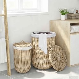 vidaXL Wasmand met deksel GENDT 2 st Natuurlijk grijs Kubu Rattan