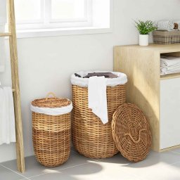 vidaXL Wasmand met deksel GENDT 2 st Natuurlijk Bruin Kubu Rattan