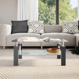 vidaXL Salontafel 95x55x40 cm gehard glas transparant en zwart