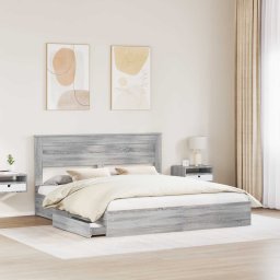 vidaXL Opslag bed met lade Grijs Sonoma 200 x 200 cm Bewerkt hout