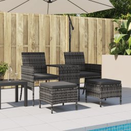 vidaXL Tuinbank met tafeltje en krukken tweezits poly rattan grijs