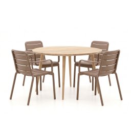 Forza Narni/ROUGH-K ø 115cm dining tuinset 5-delig stapelbaar - Laagste prijsgarantie!