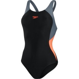 Speedo - 38 - Colourblock Splice Muscleback Dames - Zwart / Grijs