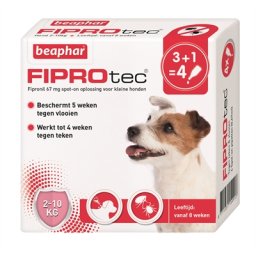 BEAPHAR FIPROTEC HOND TEGEN TEKEN EN VLOOIEN 2-10 KG 3+1 PIP