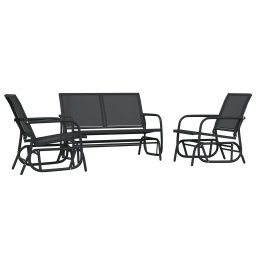 vidaXL 3-delige Loungeset schommel aluminium textileen zwart