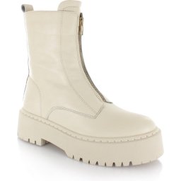 PS Poelman Dames - KIMMY -maat 39- Leren Chunky Chelsea Enkellaarzen met Gouden Front Zipper en Plat