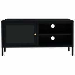 vidaXL Tv-meubel 90x30x44 cm staal en glas zwart