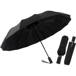 Automatische MONSTER Stormparaplu met 16 panelen Ø 104 cm - Zwart