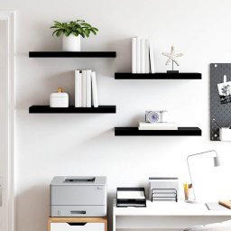 vidaXL Wandschappen zwevend 4 st 60x23,5x3,8 cm MDF hoogglans zwart