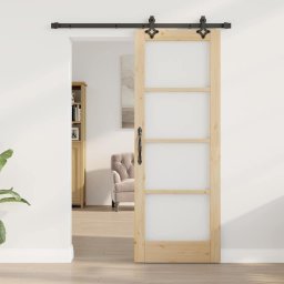 vidaXL Schuifdeur Naturel 73,5 x 198,5 cm Massief grenenhout en glas