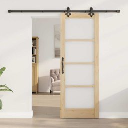 vidaXL Schuifdeur Naturel 73,5 x 198,5 cm Massief grenenhout en glas