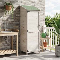 vidaXL Tuinschuur met dak Wit 59,5 x 56 x 176,5 cm Massief Vurenhout