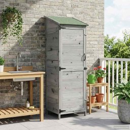 vidaXL Tuinschuur met dak Grijs 59,5 x 56 x 176,5 cm Massief Vurenhout