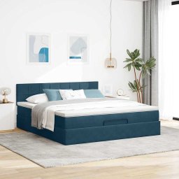 vidaXL Ottoman bed met matras 160x200cm fluweel donkerblauw