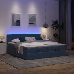 vidaXL Ottoman bed met matrassen en LED's 200x200cm stof blauw