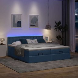 vidaXL Ottoman bed met matrassen en LED's 200x200cm stof blauw