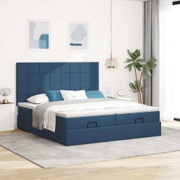 vidaXL Ottoman bed met matrassen 200x200cm stof blauw