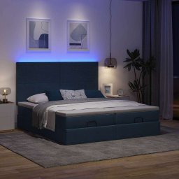 vidaXL Ottoman bed met matrassen en LED's 200x200cm stof blauw