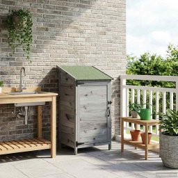 vidaXL Tuinschuur met dak Grijs 59 x 56 x 113,5 cm Massief Vurenhout