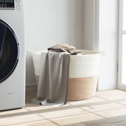 vidaXL Wasmand Ø 60x36 cm katoen bruin en wit