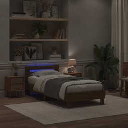 vidaXL Bed Frame met LED Artisanaal eiken 80 x 200 cm Bewerkt hout