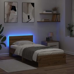 vidaXL Bed Frame met LED Artisanaal eiken 80 x 200 cm Bewerkt hout
