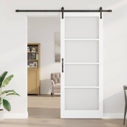 vidaXL Schuifdeur ORKDAL Wit 93 x 232 cm Massief grenenhout en glas