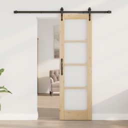 vidaXL Schuifdeur 61 x 198,5 cm Massief grenenhout en glas Naturel