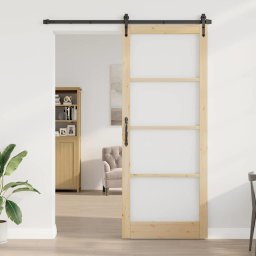 vidaXL Schuifdeur 93 x 232 cm Massief grenenhout en glas Naturel