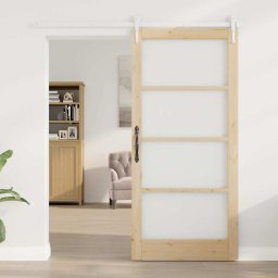 vidaXL Schuifdeur 93 x 202 cm Massief grenenhout en glas Naturel