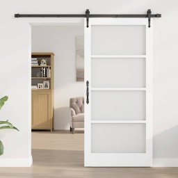 vidaXL Schuifdeur 93 x 202 cm Massief grenenhout en glas Wit en zwart