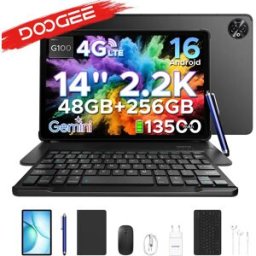 DOOGEE Tablet PC 2-in-1 Tab E3 Max Gmini AI 14 inch scherm 2.2K Batterij mAh Android 16 48GB (8 + 40) 256GB Helio G100 AI Tablet Blue Tablet ONLY