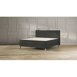 Emma Original Elite Boxspring Bed 140x200 - Donkergrijs - Effen Hoofdbord - Beukenhout Pootjes
