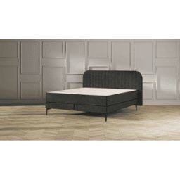Emma Original Elite Boxspring Bed 160x200 - Donkergrijs - Strepen Hoofdbord - Zwart metaal Pootjes