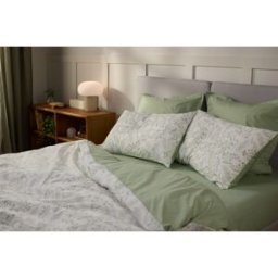 Emma Percal Dekbedovertrek 200x200 cm Groen Eucalyptus & Beige