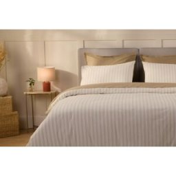 Emma Percal Dekbedovertrek 200x200 cm Beige Banden & Beige