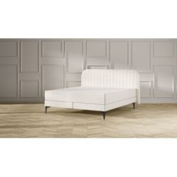 Emma Original Elite Boxspring Bed 140x200 - Beige - Strepen Hoofdbord - Zwart metaal Pootjes
