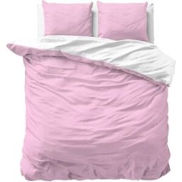 Sleeptime Dekbedovertrek Twin Face Roze Wit - Tweepersoons 200 x 200/220 cm + 2 kussenslopen
