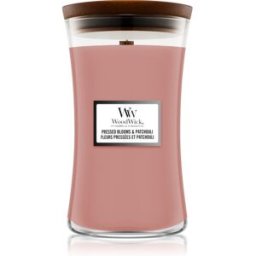 Woodwick Pressed Blooms & Patchouli geurkaars met een houten lont 609.5 g