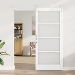 vidaXL Schuifdeur 93 x 211 cm Massief grenenhout en glas Wit