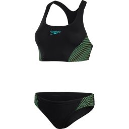 Speedo - Maat 46 - Placement 2 pieces Badpak Dames - Zwart / Groen