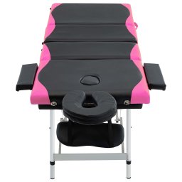 vidaXL Massagetafel inklapbaar 4 zones aluminium zwart en roze