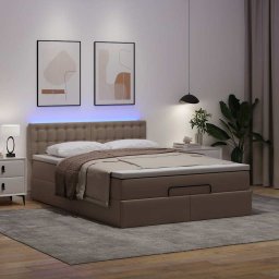 vidaXL Bed poef met matrassen en LED's 140x190cm kunstleer