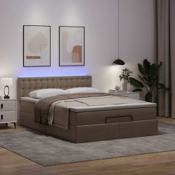 vidaXL Bed poef met matrassen en LED's 140x200cm kunstleer