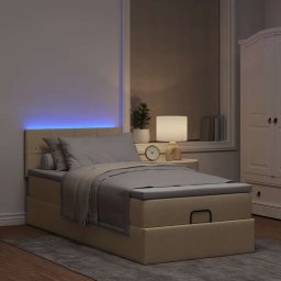 vidaXL Bed poef met matras en LED's 90x200 cm stof crèmekleurig