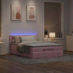 vidaXL Ottoman bed met matras en LED's 140x190cm fluweel roze